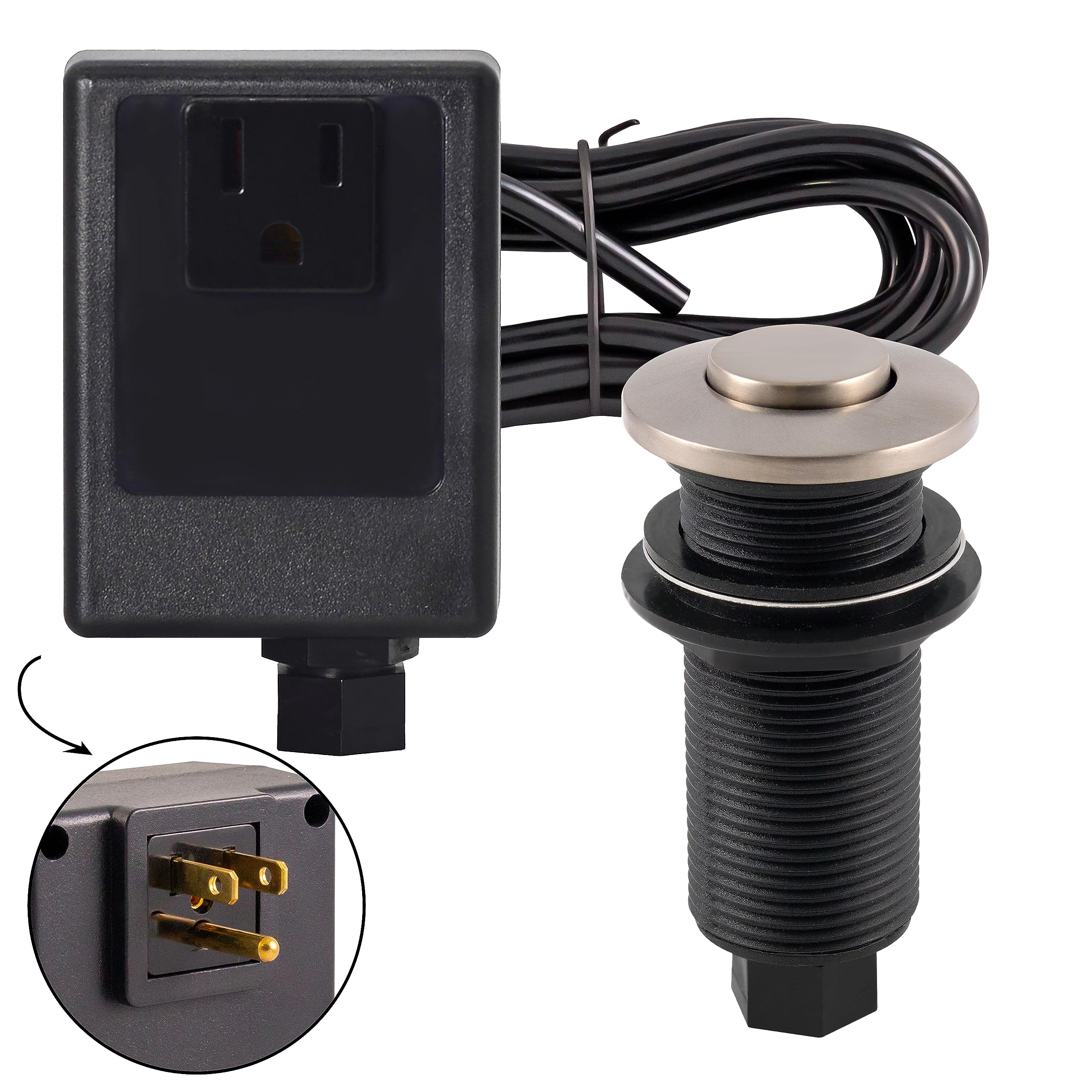 Westbrass ASB-07 Sink Top Waste Disposal Air Switch and Single Outlet Control Box, Flush Button, Satin Nickel