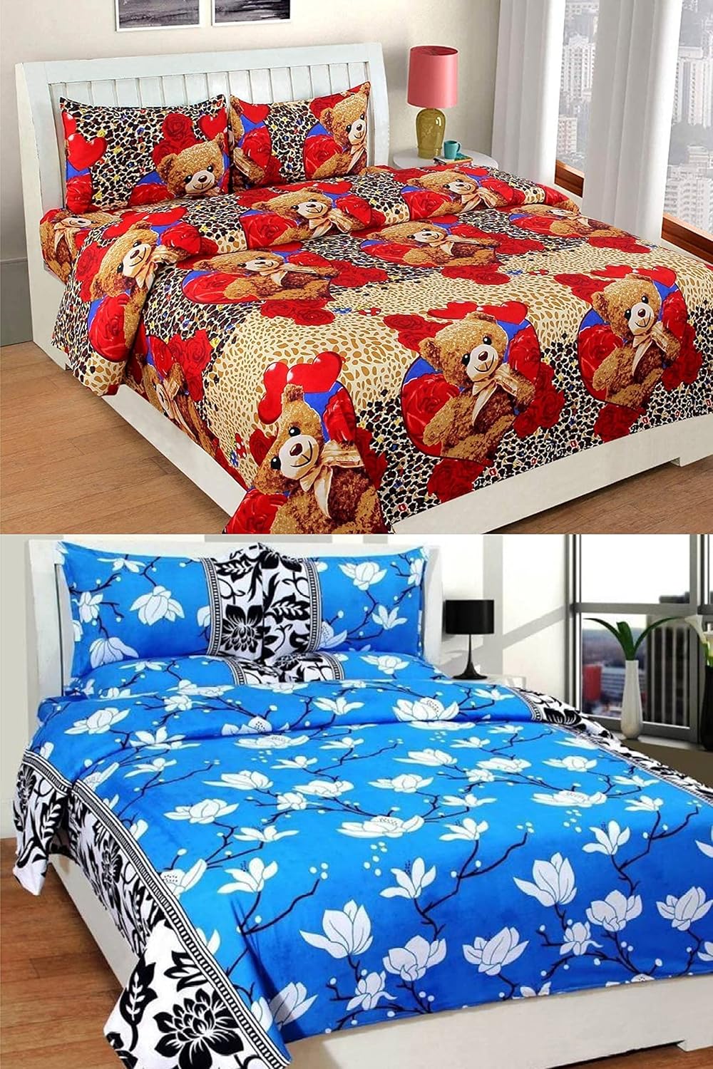 VORDVIGO™ Poly Cotton 150 TC Double Bedsheets Combo Pack of 2 Bedsheet