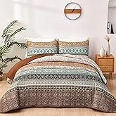 WONGS BEDDING Boho Fall Queen Quilt Set, Brown Bohemian Queen Quilt Bedding Set, Lightweight Microfiber Bed Decor Bedspread for All Season 96"x90"(3 Pieces)