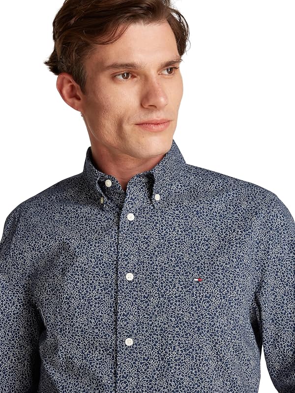 Chemise Homme Flex Poplin en Coton, Multicolore (Night Sky/Ivory Petal Prt), S — photo 3 sur 6