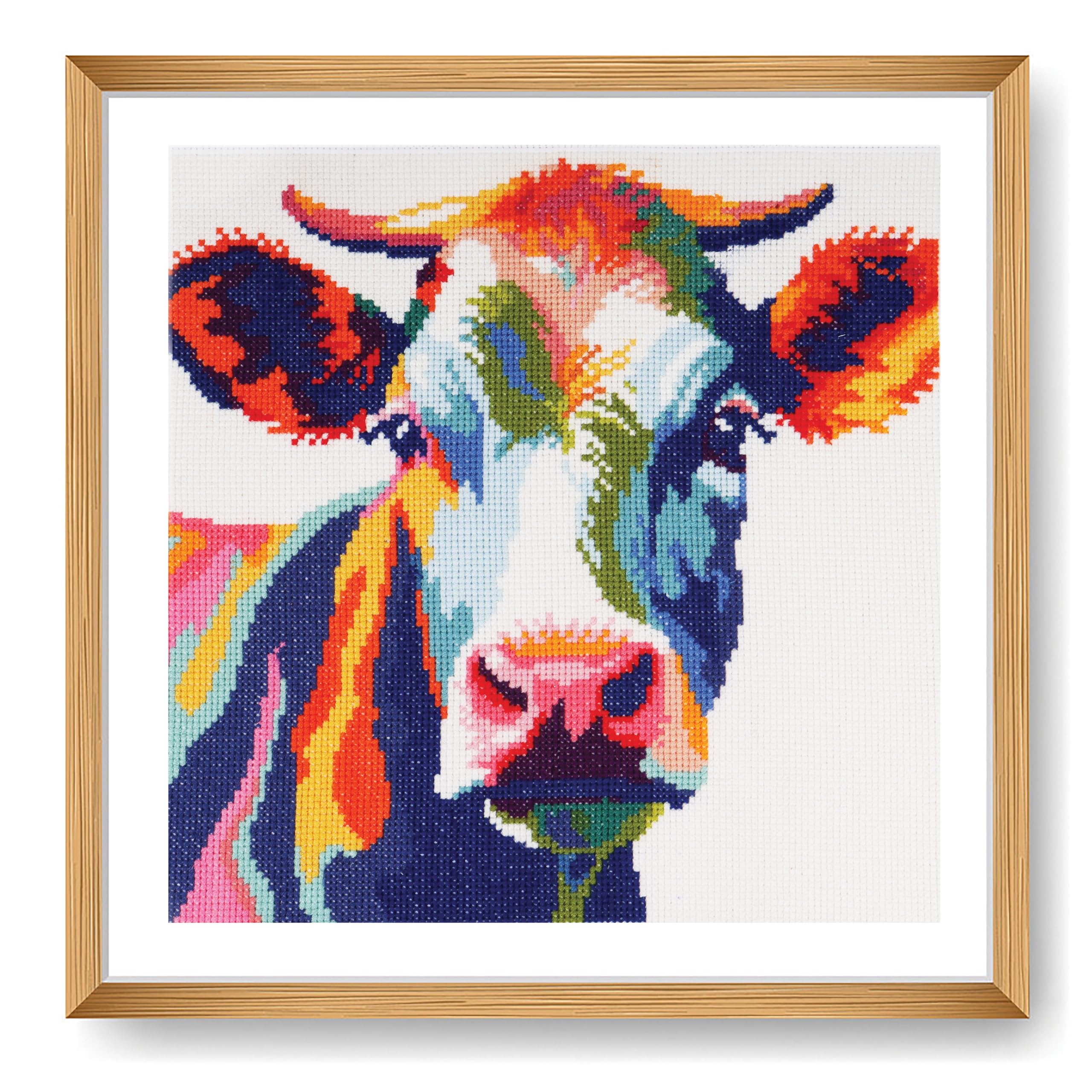 Trimits Large Cross Stitch Kits - Counted Embroidery Needlework for Adults Beginners Kids, Christmas Gifts Wall Art (Frame Not Included), 11 Count, Cow