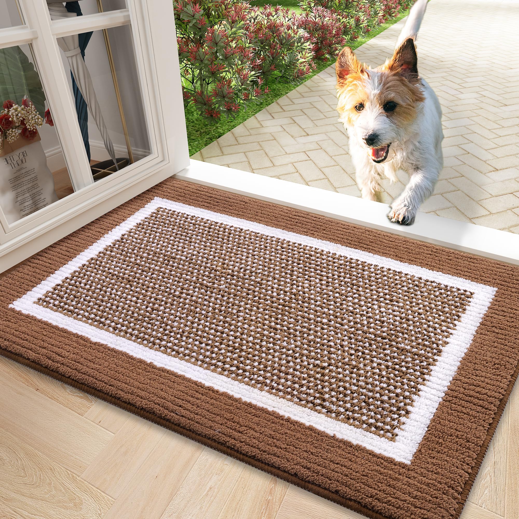 Homaxy Door Mats Indoor, 50 X 80 cm, Non Slip Dirt Trapper Machine Washable Soft Doormats, Super Absorbent Floor Mat for Front Back Door, Pets and Dogs, Brown