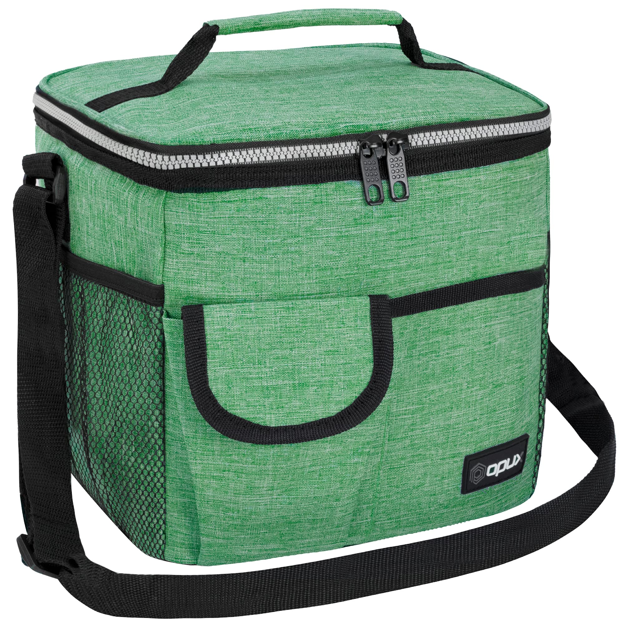 opux Insulated Lunch Bag for Men Women, Leakproof Heather Green Lunch Box for Work, Portable Soft Lunch Cooler Bag with Shoulder Strap, Adult Lunchbox Lunch Pail for Kid Boy Girl School, 18 Can/10L