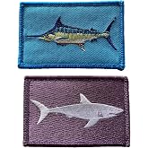 Saltwater Fishing Tactical Patches Combo &ndash; Marlin / Shark | 3x2 Inch Hook and Loop Wildlife Tactical Patches for Backpacks, Hats, Caps, Gear, High Stitch Count Embroidery, Made in USA