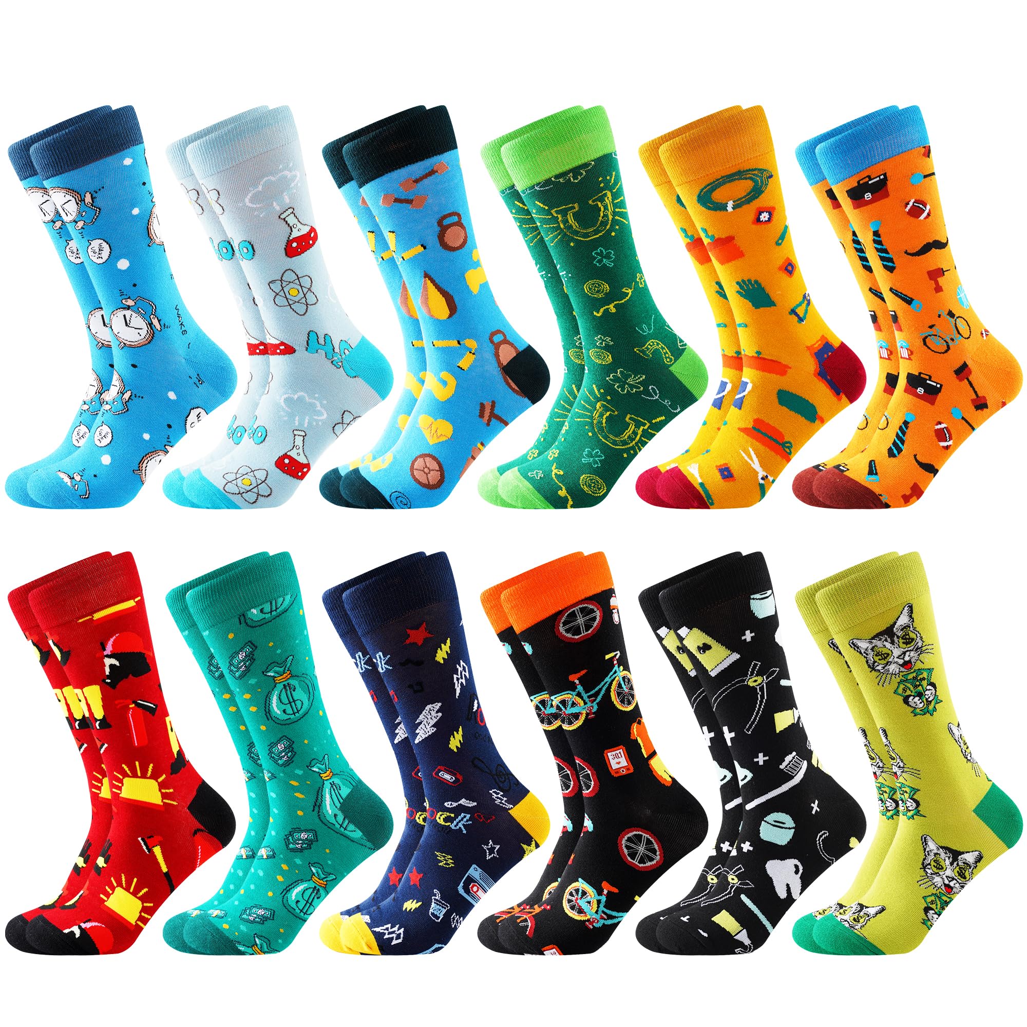 Photo 1 of BISOUSOX Mens Dress Socks Funny Fun Colorful Crazy Funky Crew Socks for Men Novelty Happy Cotton Size 9-12