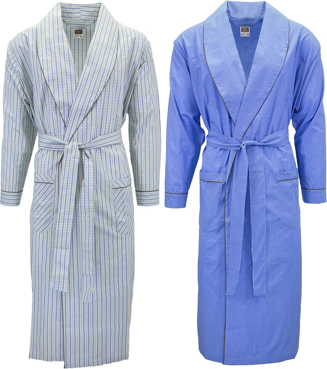 Mens 2 Pack Long Sleep Robe, Premium Cotton Blend Woven Lightweight Bathrobe (Small/Medium, 2 PK-Assorted Plaids) at  Men’s Clothing store
