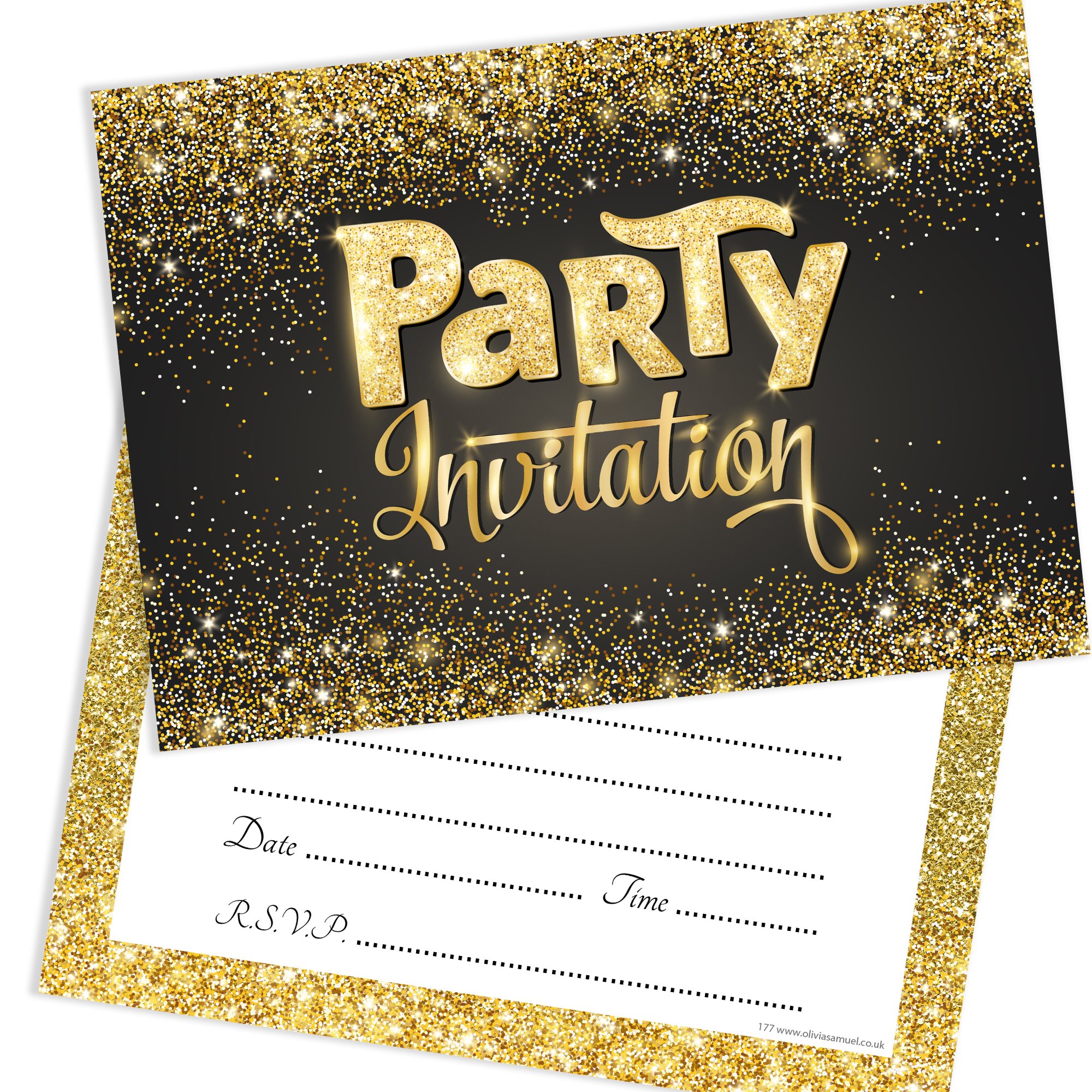 Olivia Samuel 20 x Black and Gold Effect Party Invitations from Ready to Write with Envelopes