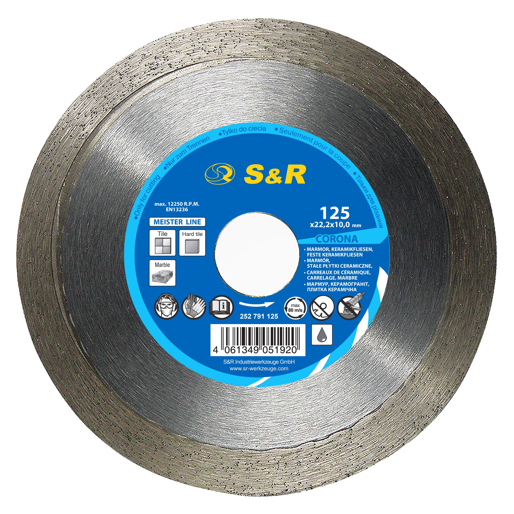 S&R diamond cutting disc 125 x 22.2 x 10.0 mm, Saw Blade for hard tiles, marble, porcelain, granite, stoneware