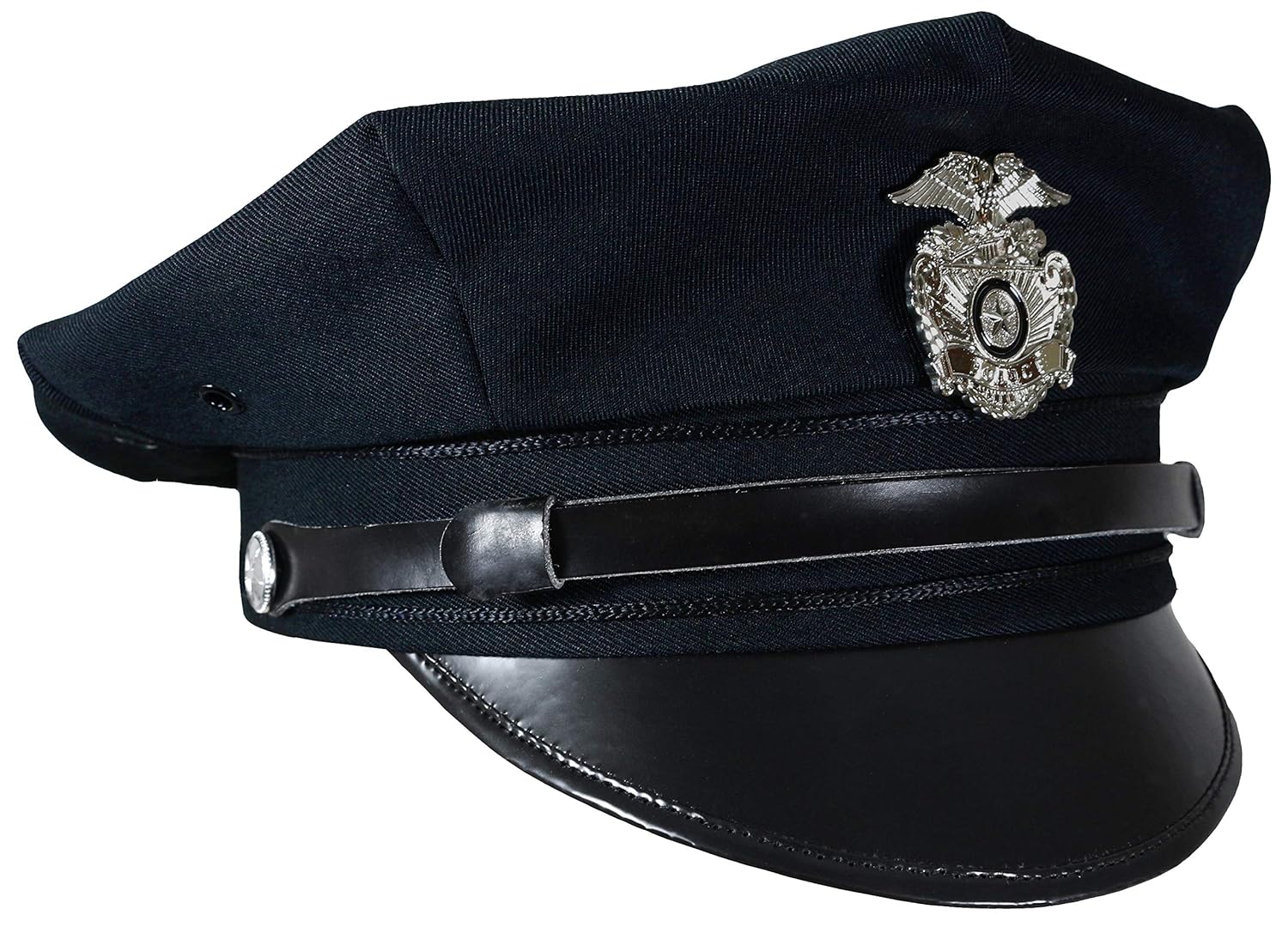 Classic US Police Force 8 Point Peaked VISOR CAP in Black, Dark Blue