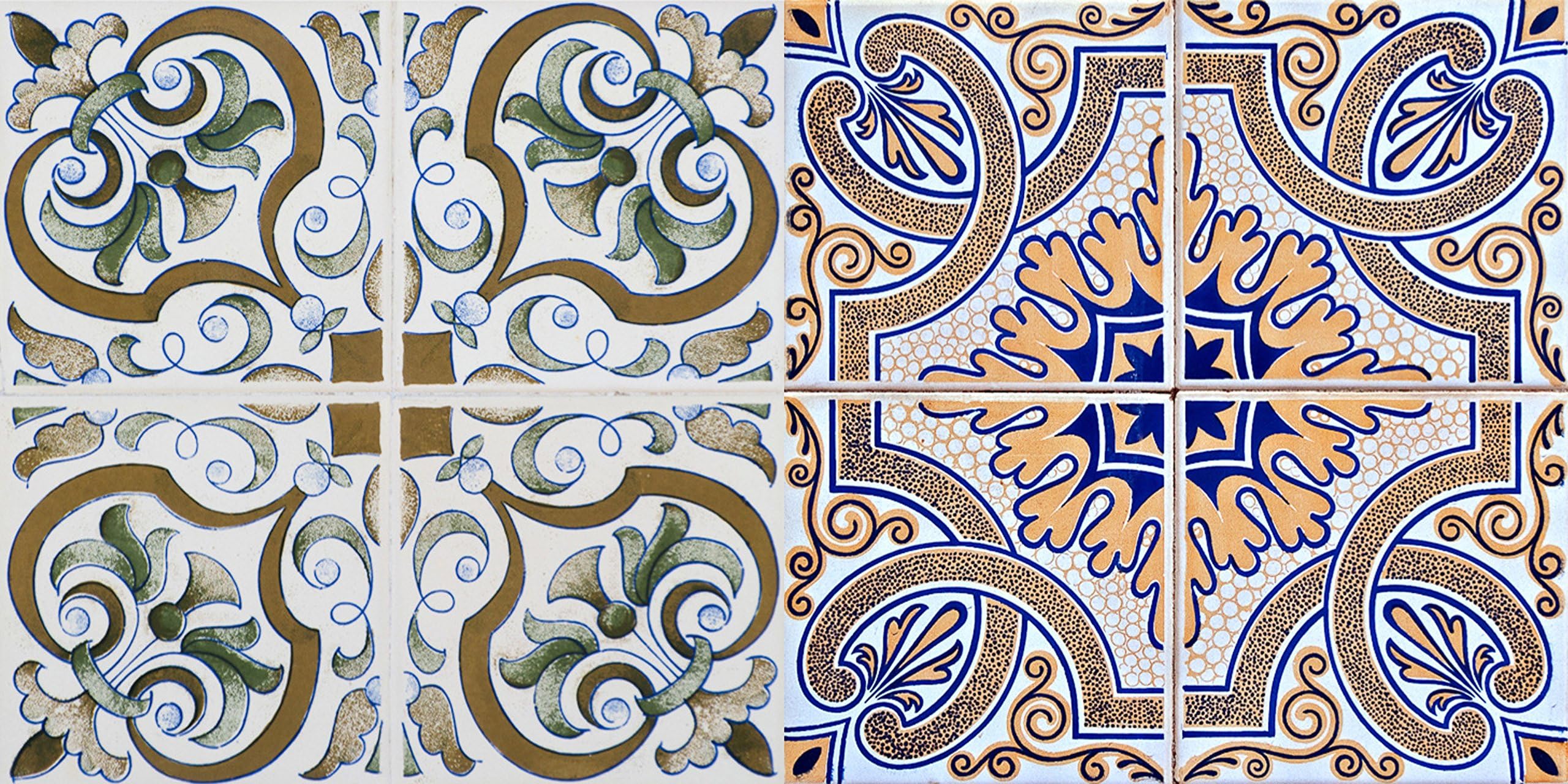 Mi Alma Authentic Tile Stickers 24 PC Set Spanish Design Wall Tile Decal Perfect for Kitchen Backsplash or Bathroom Tiles Vinyl Art Easy to Install Peel and Stick (8x8 Inch, Green & Brown H204)