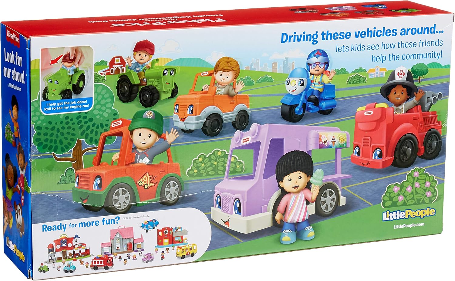 Fisher-Price Little People Friendly Neighborhood Vehicle Gift Set, Toddlers Explore Different Roles People Play in Their Neighborhood with This Set Featuring 6 Roll-Along Vehicles and Figures: Toys & Games