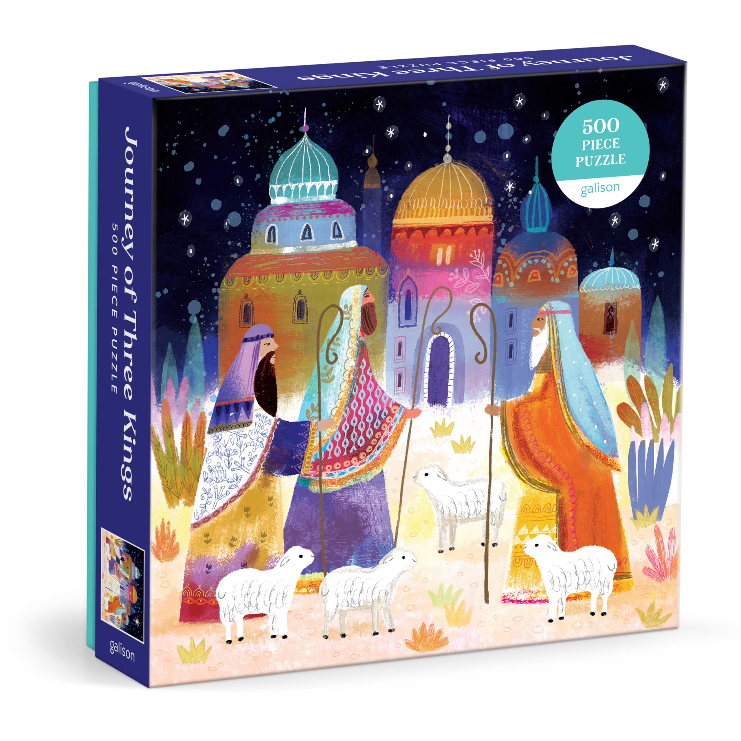 Galison Journey of Three Kings – 500 Piece Jigsaw Puzzle Featuring Artwork Capturing The Journey of The Magi in A Vibrant Jewel Toned Composition