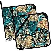 Vintage Floral Pot Holders Set of 2,Kitchen Heat Resistant Potholder for BBQ Cooking Baking,Food Hot Pad for Women Men