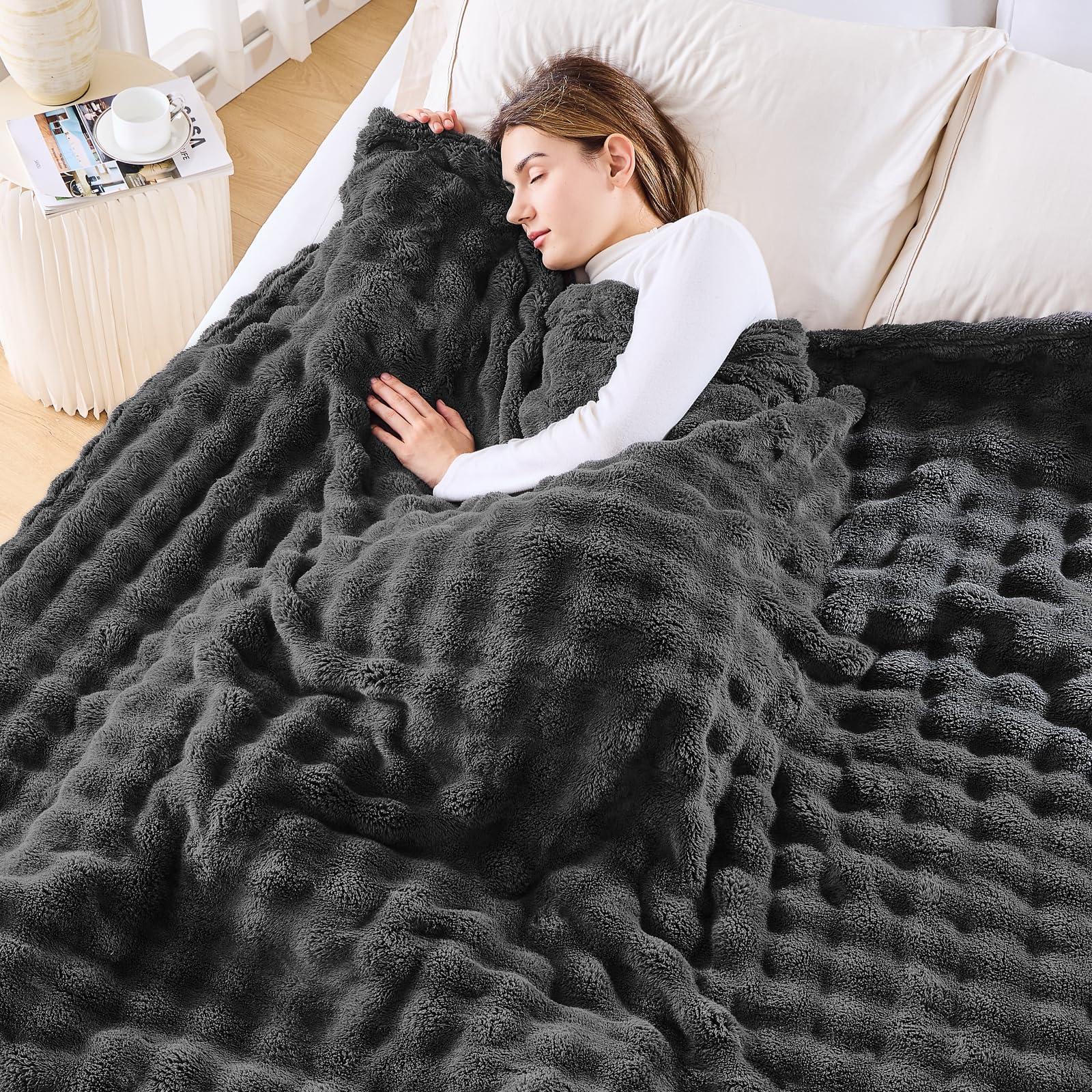 NEWCOSPLAY Queen Blanket for Couch Dark Grey Super