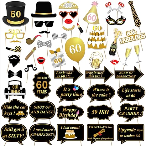 60th Birthday Party Photo Booth Props For Her Him 60th Amazon In