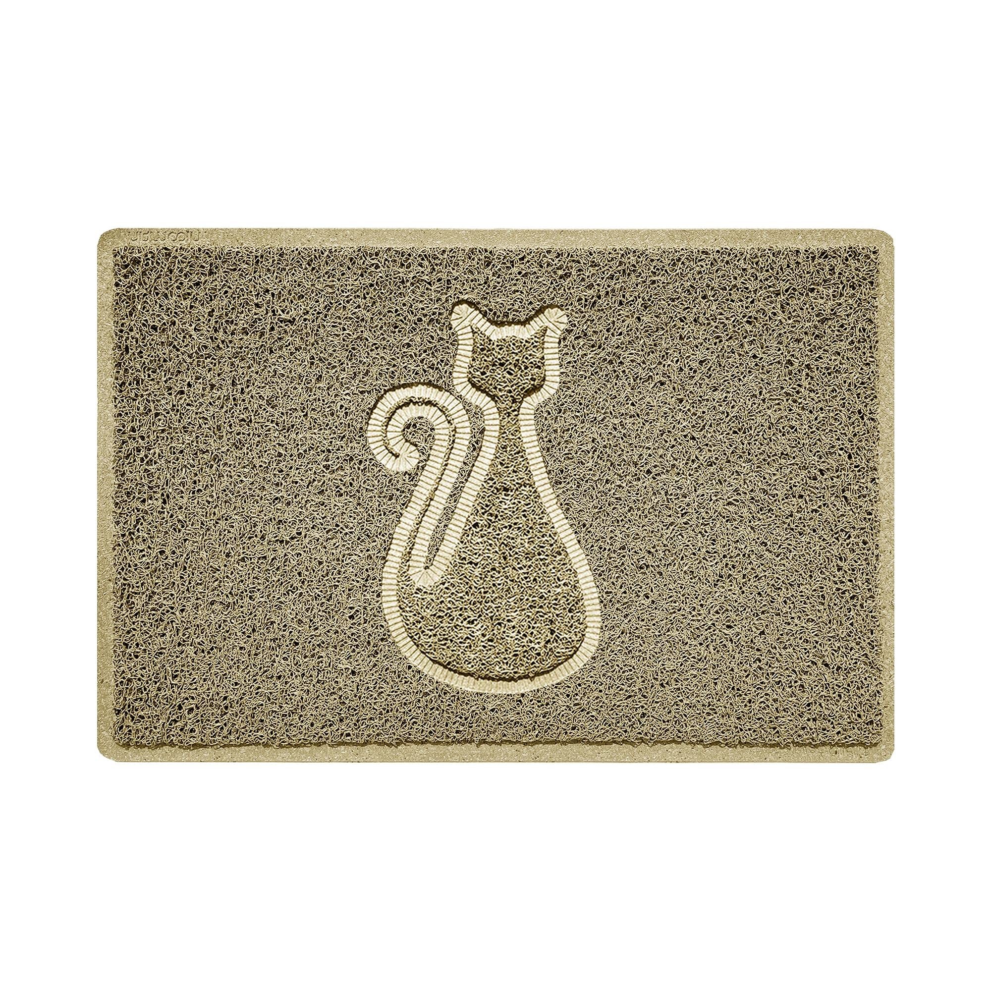 Nicoman CAT Shape Cat Litter Box Mat, Dog Food Feeding Tray Matt, Non-Slip, Easy Clean, Washable(60x40cm,Small),BEIGE