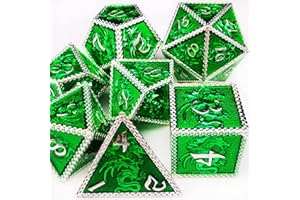 HAOMEJA Dragon Metal DND Dice Set D&D Dice Dungeons and Dragons RPG Games Silver Green