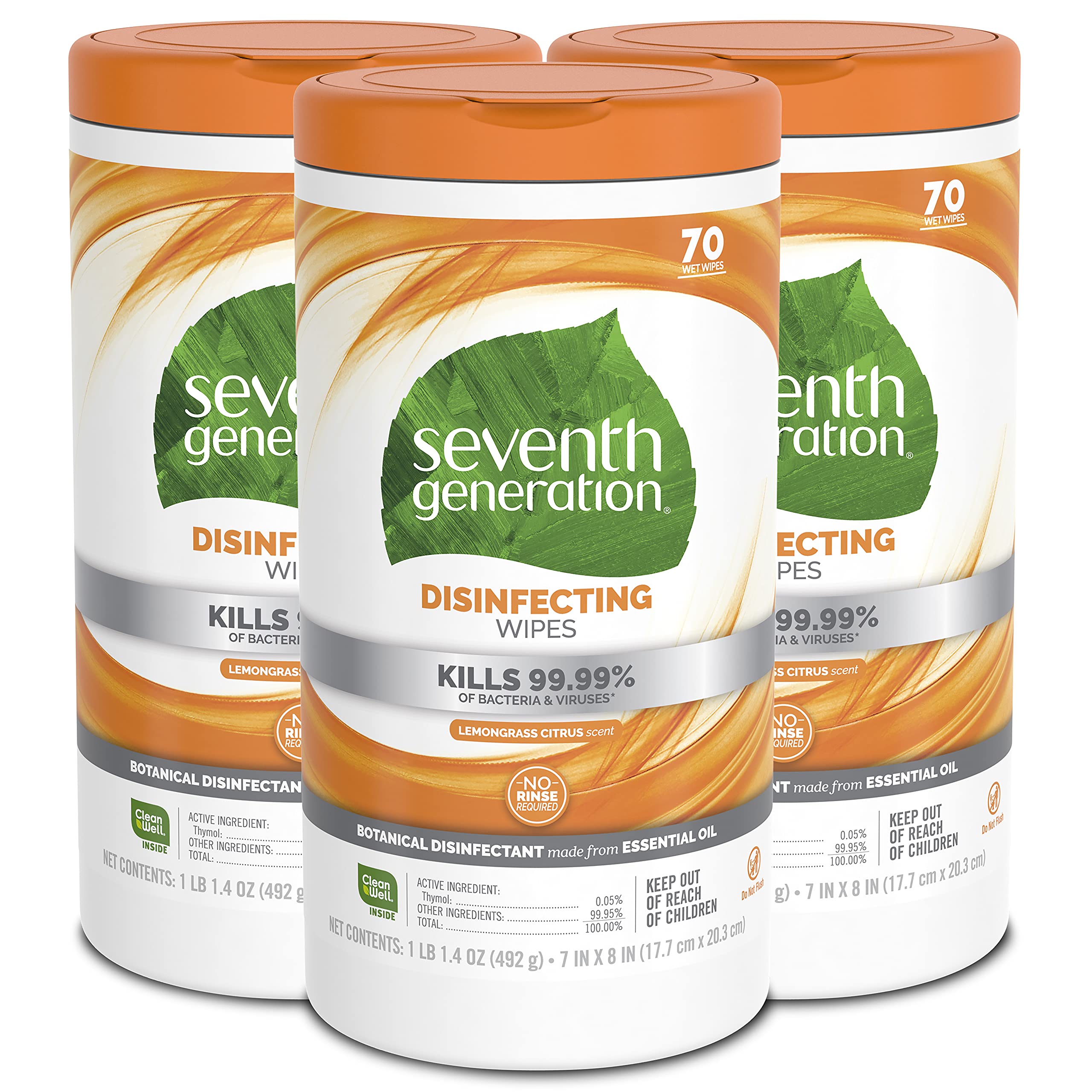 Photo 1 of Seventh Generation Disinfecting Multi-Surface Wipes, Lemongrass Citrus, 70 Count, Pack of 3 (Packaging May Vary)