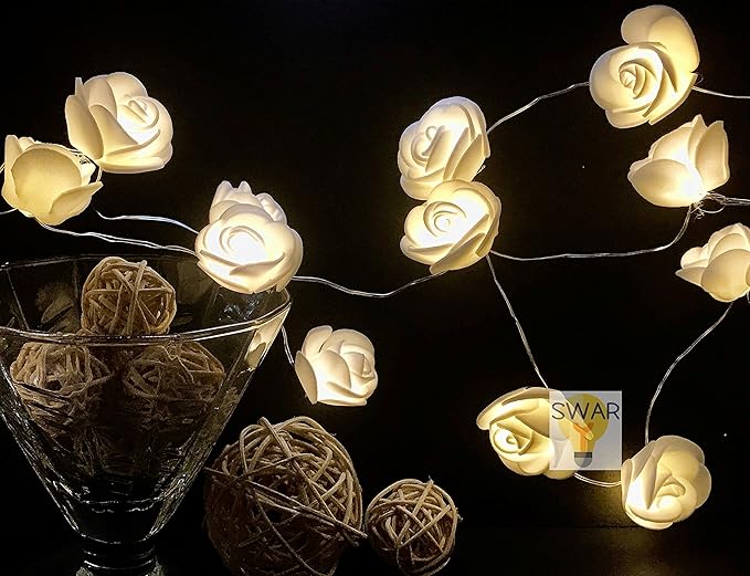 Glimmer Lightings Rose String Light for Home Decoration, Bed Room Decor, Birthday Party, Diwali, Christmas - Warm White, 3 Meters