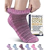 Pembrook Ankle Diabetic Socks for Women and Men - 6 Pairs | Low Cut Neuropathy Socks for Women | Smooth Toe Seams