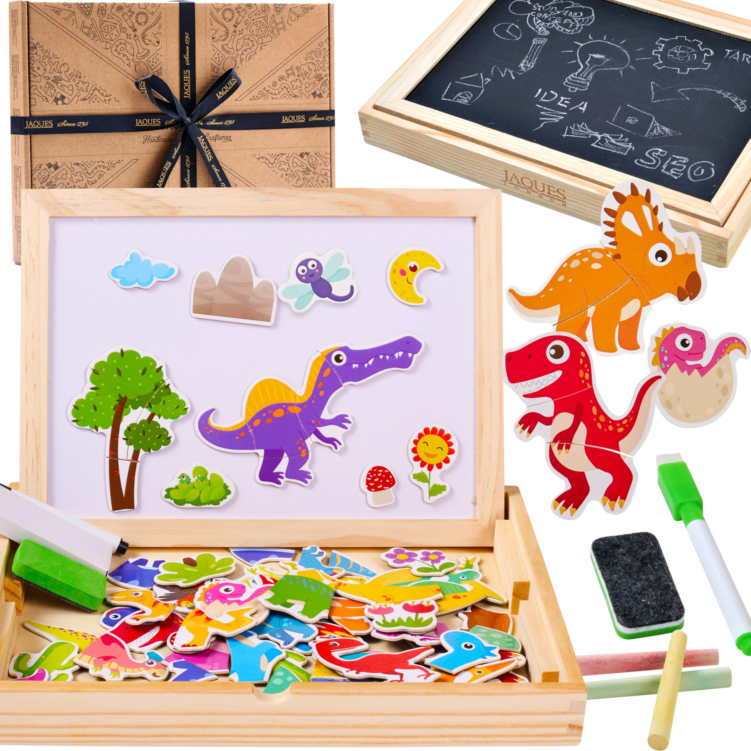 Jaques of London Dinosaur Magnetic Board Kids | Dinosaur Toys | Drawing Board Kids | Wooden Toys for 3 4 5 Year olds | Since 1795