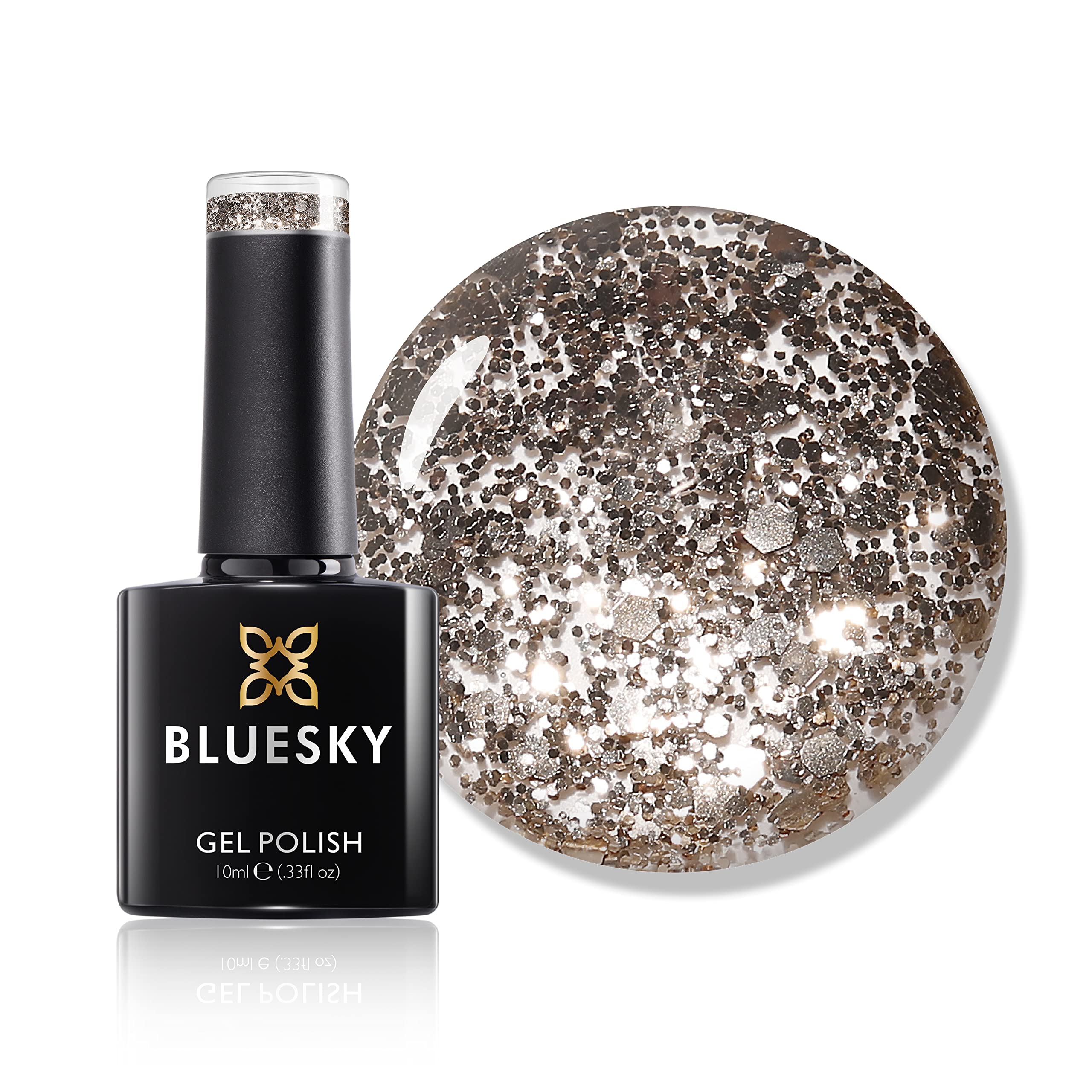 Bluesky Gel Nail Polish, Gold Indugence S12N, Gold Glitter, Long Lasting, Chip Resistant, 10 ml (Requires Drying Under UV LED Lamp)
