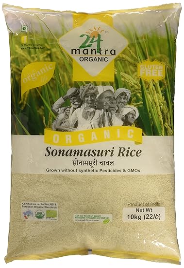 24 Mantra Organic Sonamasuri Raw Rice Polished, 10kg