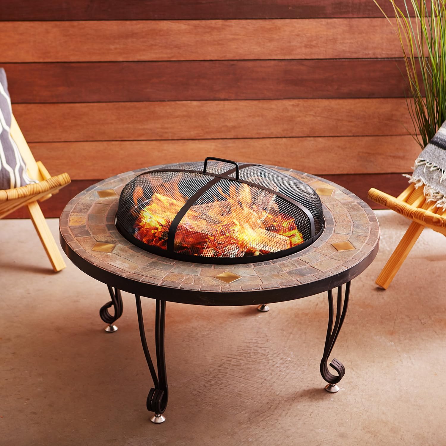 Basics 34-Inch Natural Stone Fire Pit with Copper Accents : Garden & Outdoor