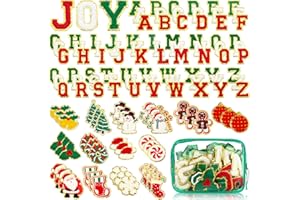 Yilloog 120 Pcs Chenille Letter Patches Iron on Patches Embroidered Hat Patches Include 78 Letter Patches 42 Star Heart Flower for Jacket Clothing Jeans Christmas DIY(Green, Red, White)