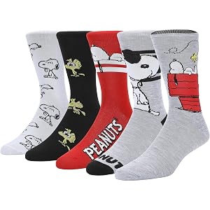 Bioworld Peanuts Snoopy & Woodstock Men’s 5-Pair Pack Crew Socks