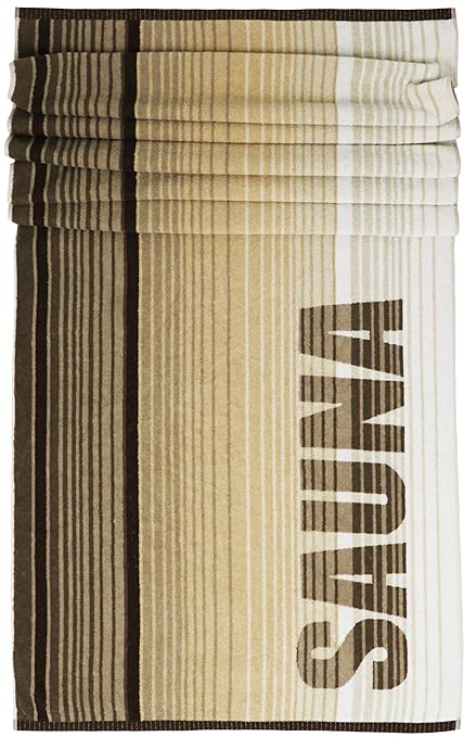 Lashuma Saunatuch Oslo gestreift | braun - beige | XXL Liegetuch mit Sauna Aufschrift | Strandtuch | Badetuch | 85 x 200 cm