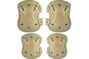 ACTIONUNION Professional Tactical Combat Knee and Elbow Protective Pads Sets Advanced Tactical Gear Set for Airsoft Paintball Hunting Army Skate Outdoor Sports (Tan)