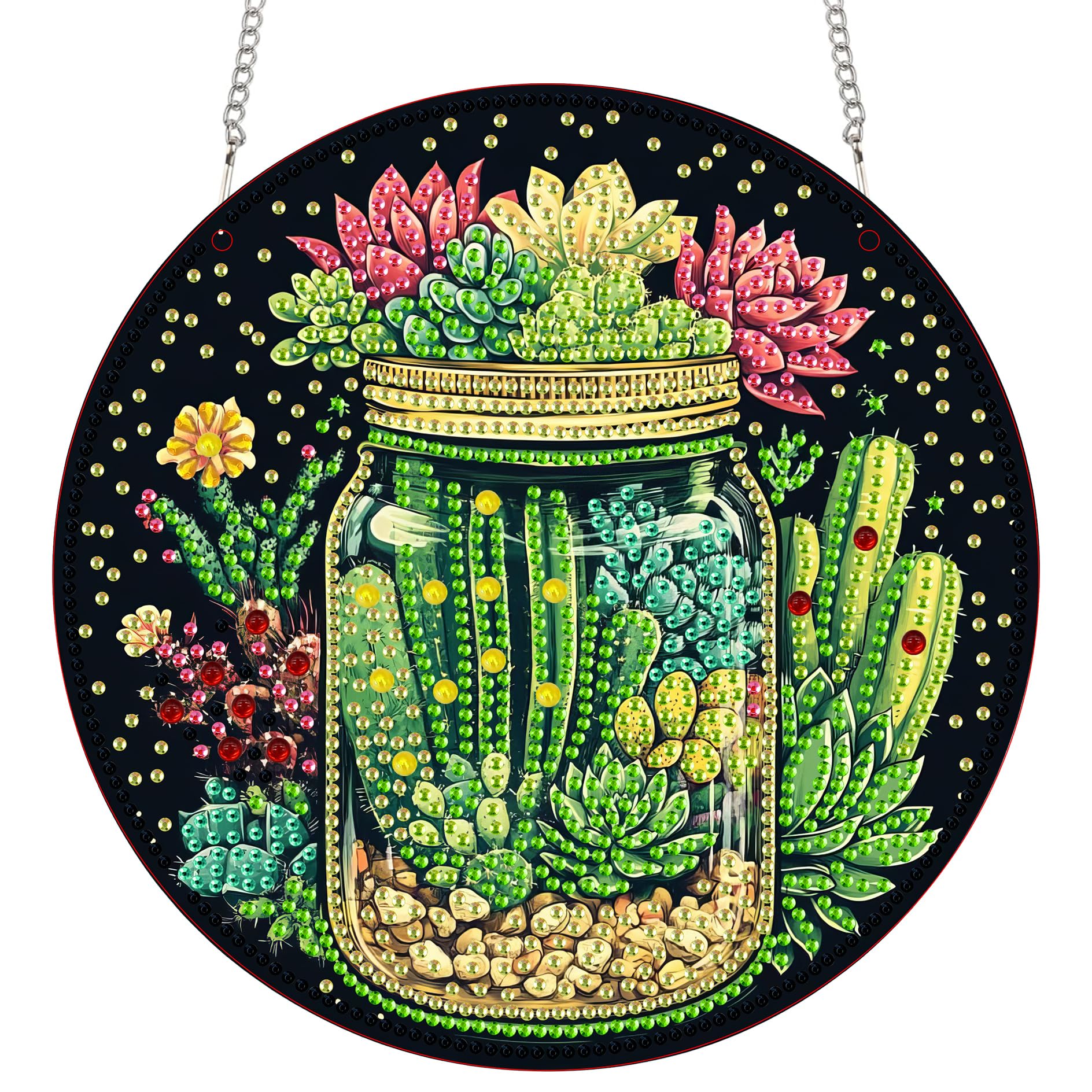 Photo 1 of ++2 PACK++Bimkole Cactus Diamond Art Hanging Kit for Adult, DIY 5D Diamond Art Plant Window Pendant, Acrylic Crystal Art Hanging Ornament Home Wall Garden Front Door Sign Outdoor Decor 7.8x7.8 Inch