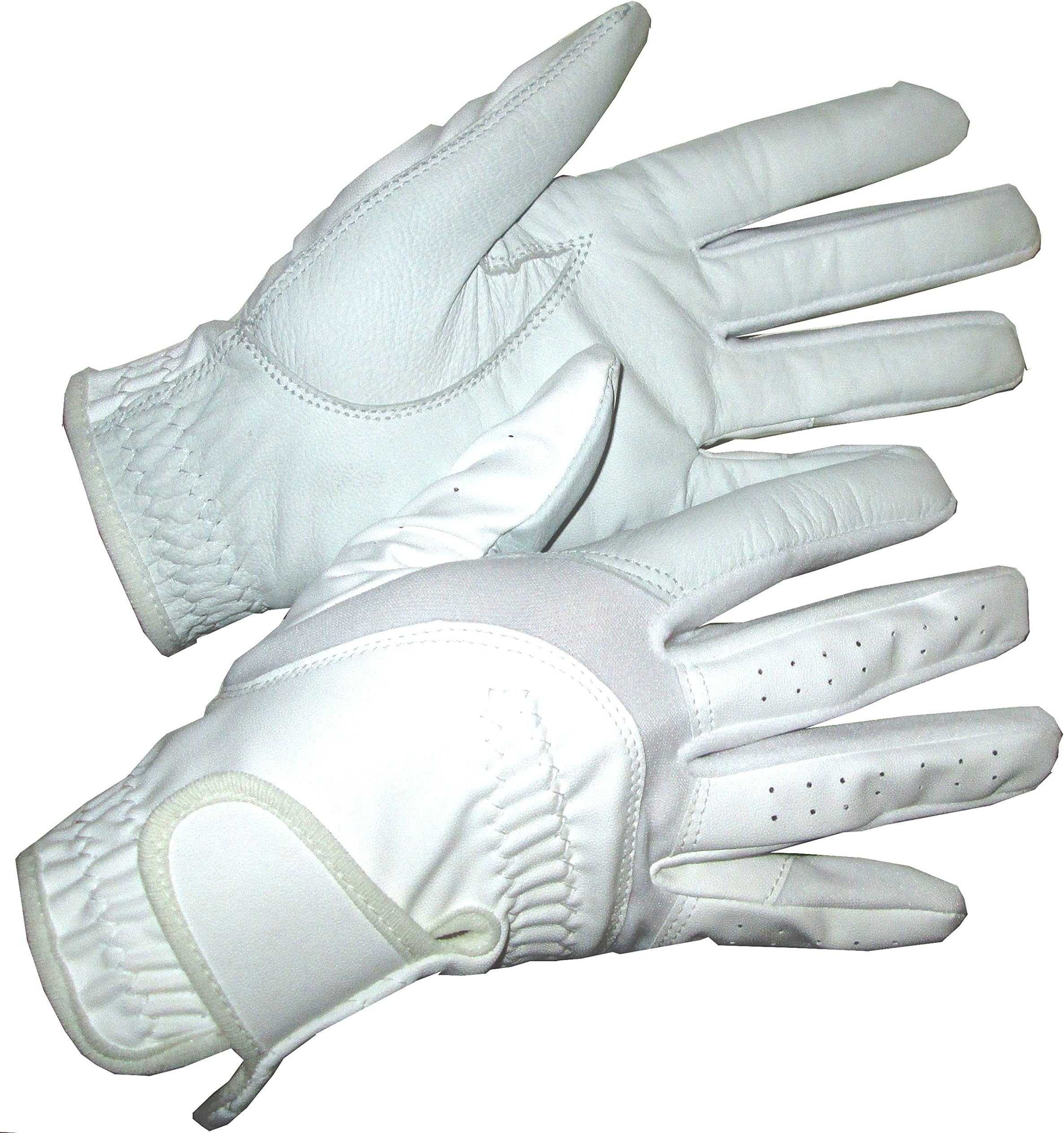Hands On Equestrian Ladies Bright White Leather Palm Dressage Competition Horse Riding Gloves