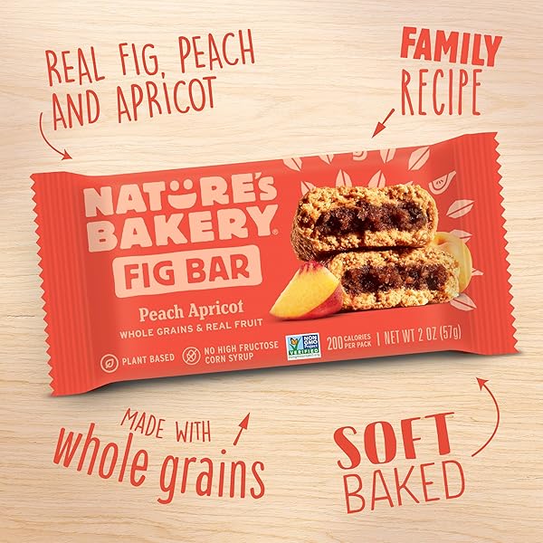 NATURE’S BAKERY WHOLE WHEAT FIG BARS, PEACH APRICOT, VEGAN SNACKS, NON-GMO (6 COUNT OF 2 OUNCE BARS), 12 OUNCE