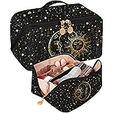 Bistup Makeup Bag Travel Cosmetic Bag Toiletry Make Up Bags Cute Women Large Capacity Big Medium Leather Sun Moon Aesthetic Portable Teen Girls Teenage Foldable Expandable Compact Open Flat Zip