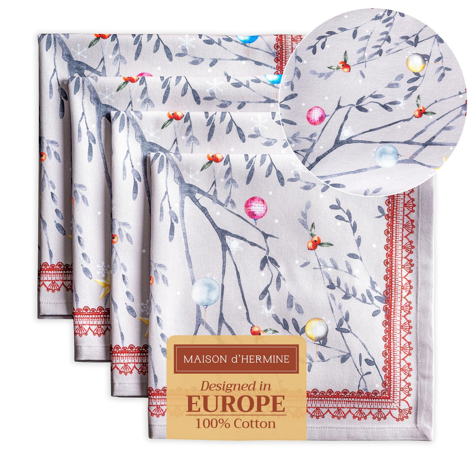 Maison d' Hermine Cloth Napkins Set of 4 100% Cotton for Christmas Decorations Everyday Reusable Square Autumn Napkins Cloth Washable Dinner Party Wedding (Fairy Christmas, 45 CM x 45 CM)