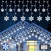 Qunlight Christmas Snowflake Lights Outdoor,6.5FT 144LED Icicle Lights | 12 Drops,8 Modes& Memory,Connectable Hanging Curtain Fairy Light for Window, Eaves, Garden, Yard, Holiday, Xmas Decor,White
