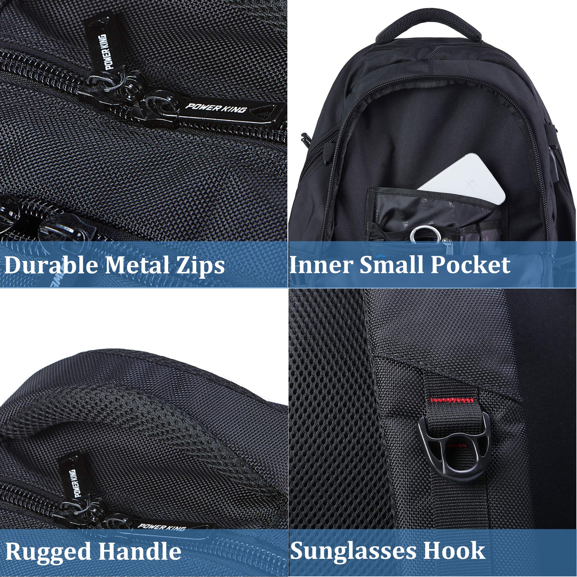 POWER KING Travel Laptop Backpack, Business Backpack School Bag with USB Charging Port and Earphone Port Daypack for Men Women Fits 14 Inch Laptop, Notebook, Computer for Work, College