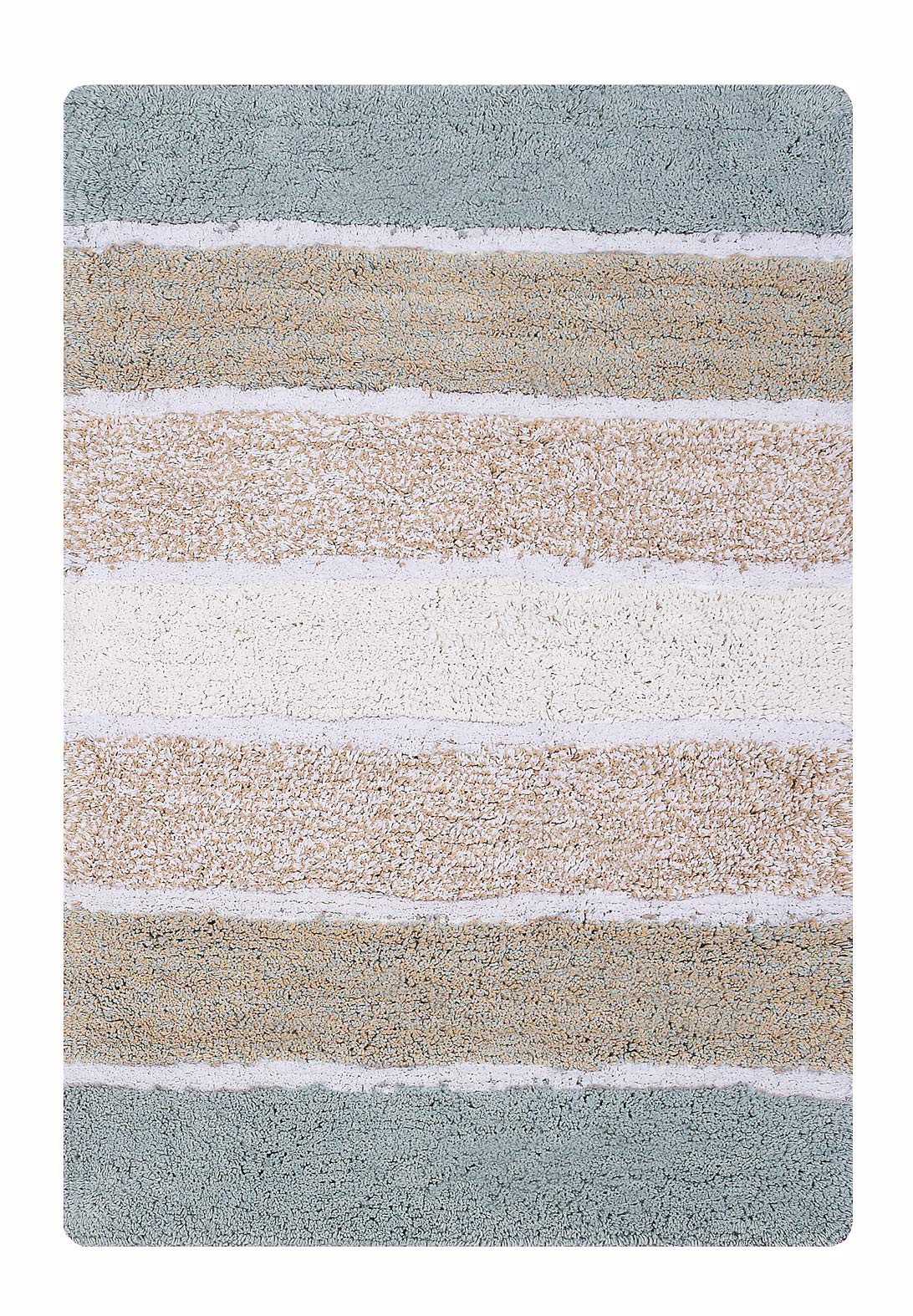 Ramanta Home Quilted Stripe Bath Mat Set of 2 - Spa Grey/Beige, Non Slip Absorbent Bathroom Rug 53x81, 43x61 CM (21x32, 17x24 Inches) Machine Washable 100% Cotton Luxury Soft Shower Rugs