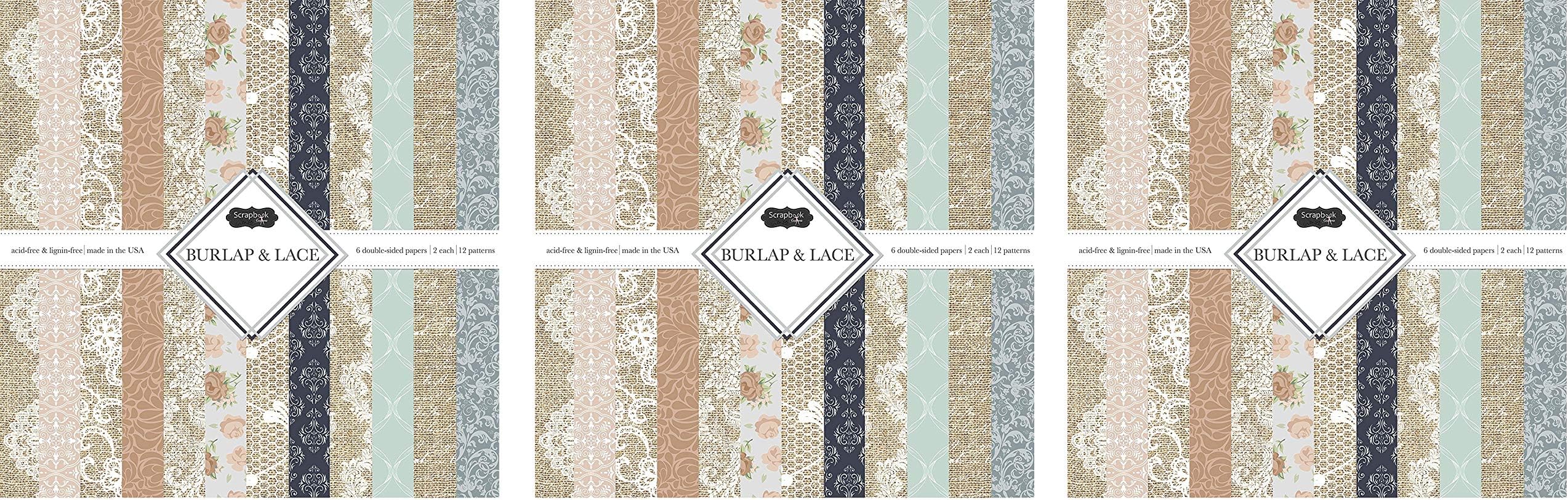 Scrapbook Customs Themed Paper Scrapbook Kit, Burlap & Lace (Тhrее Pаck)