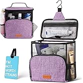 Hiverst Hanging Toiletry Bag, Shower Caddy Tote Bag (Updated Version, Full Size Bottle Compatible), Bath Organizer for College Dorms, Gym, Camp, Women Men, with Funny Luggage Tag