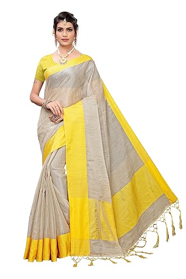 art silk with blouse piece Saree (LEELA-YELLOW Free Size)