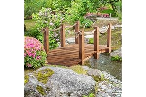 Outsunny 5FT Wooden Garden Bridge with Hemp Rope Railings & Fir Construction, Outdoor Decorative Arc Footbridge, Orange