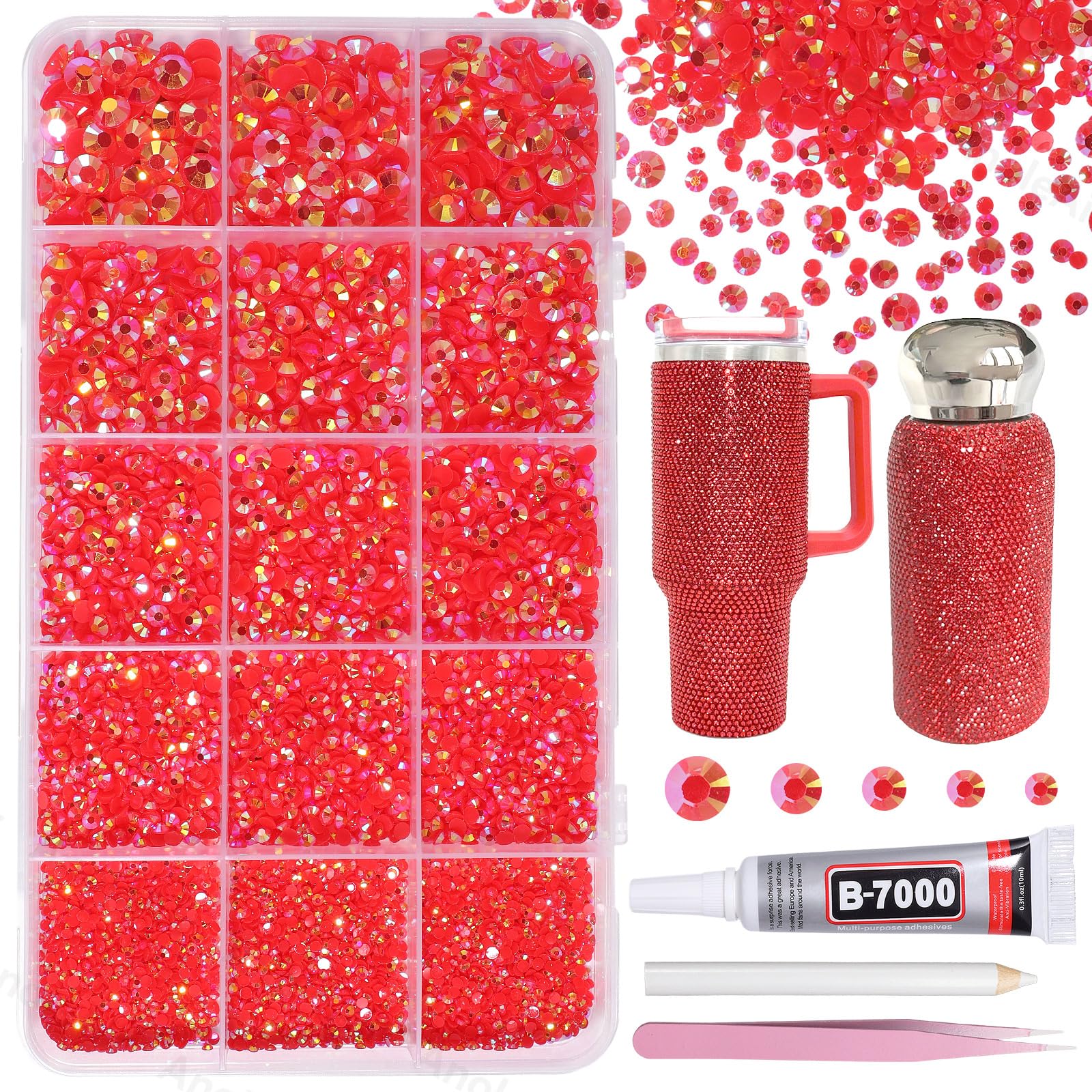 Photo 1 of 12000Pcs Red Color Rhinestones for Bedazzling, 2/3/4/5/6mm Mix Sizes Jelly Bedazzling Resin Gems,Red Gems Bedazzling for Crafting, Flatback Resin Rhinestones for DIY Face Makeup Crafts Tumblers
