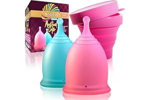 TALISI WHEN YOUR DREAMS COME TRUE Talisi Menstrual Cups Set of 2 with Collapsible Silicone Foldable Sterilizing Cup - Tampon and Pad Alternative - Feminine Menstruation Soft Reusable Period Cup for Regular Heavy Flow with Sterilizer