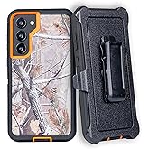 WallSkiN Case for Galaxy S24 (6.2") Heavy Duty Full Body Military Grade Drop Protection Carrying Cover Holder | Holster for Men Belt with Clip Stand – Camouflage/Orange