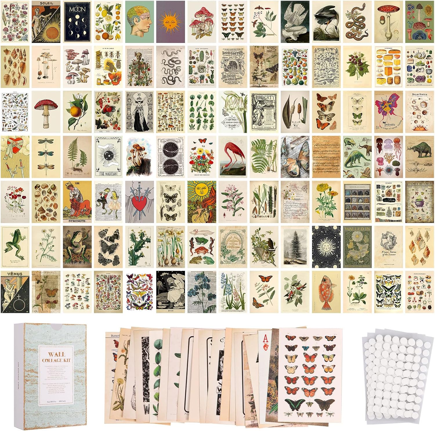 Wall Décor - puthiac Wall Collage Kit 100 Pieces Aesthetic Poster Double Sided Botanical Artwork Tarot Pictures Aesthetic Pictures for Vintage Room Decoration 200 Pieces Vintage Pictures Pack
