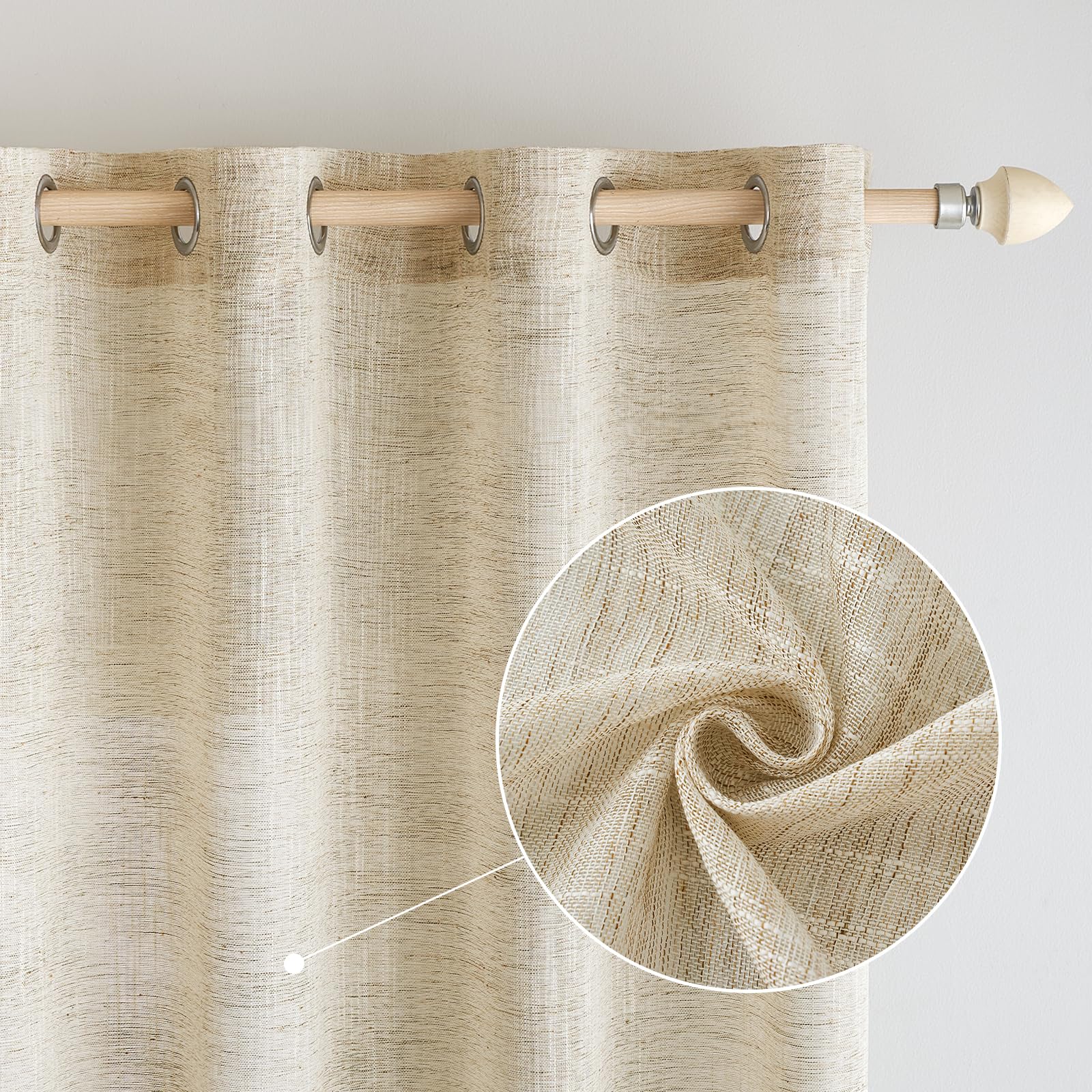 EMEMA Curtains Linen Translucent Modern Curtain Decoration Transparent Cross for Window, Living Room, Bedroom, Dining Room, Kitchen, 2 Sheets, 140 x 260 cm, Ivory White