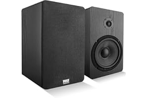 PyleUsa Home Theater Wooden Bookshelf Speakers - Wall-Mountable with 0.75'' Silk Dome Tweeter and Aluminum Voice Coils, Pair, Neat Black Color, Gold Plated 5 Way Binding Post - PSMSP6